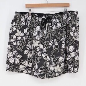 Islander Swim Trunks Mens XXL Floral Hibiscus Black White Mesh Lined Excellent